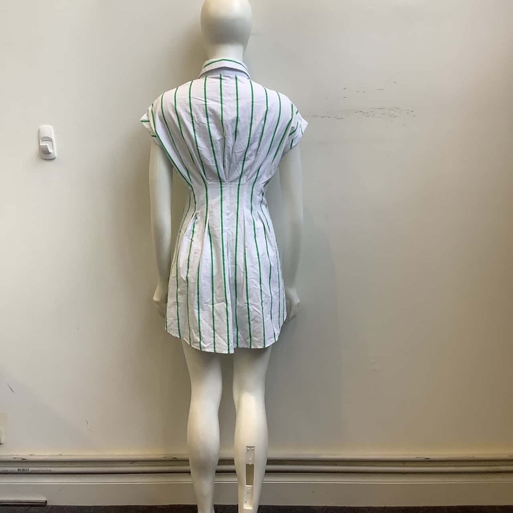 Elegant Green and White Striped Mini Dress - Picture 2 of 14